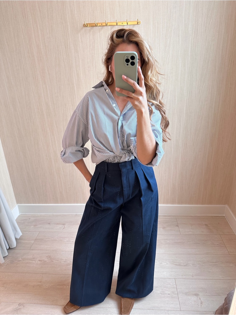 Zara Collection Cotton Dark Navy Blue Tailored Wide Leg Trousers Small High Rise